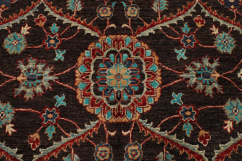 8x10 Brown and Multicolor Turkish Oushak Rug