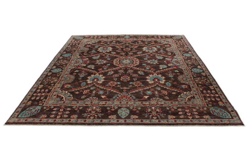 8x10 Brown and Multicolor Turkish Oushak Rug