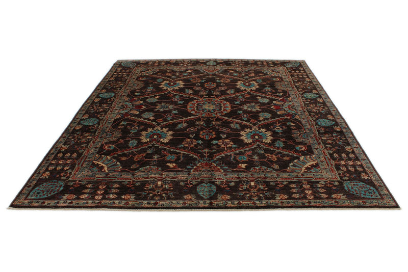 8x10 Brown and Multicolor Turkish Oushak Rug