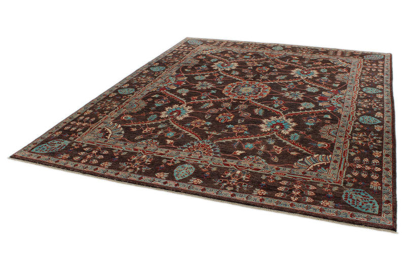 8x10 Brown and Multicolor Turkish Oushak Rug