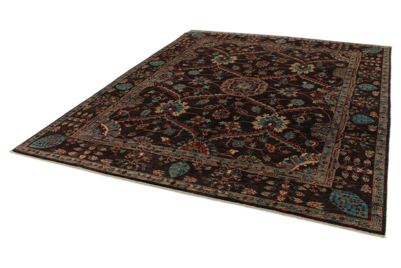8x10 Brown and Multicolor Turkish Oushak Rug