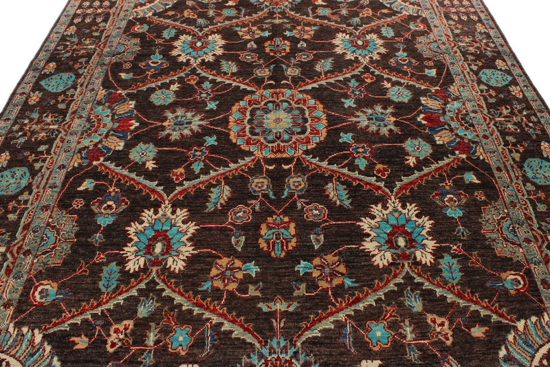 8x10 Brown and Multicolor Turkish Oushak Rug