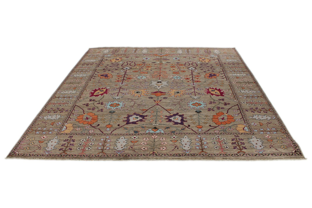 8x9 Brown and Multicolor Anatolian Traditional Rug