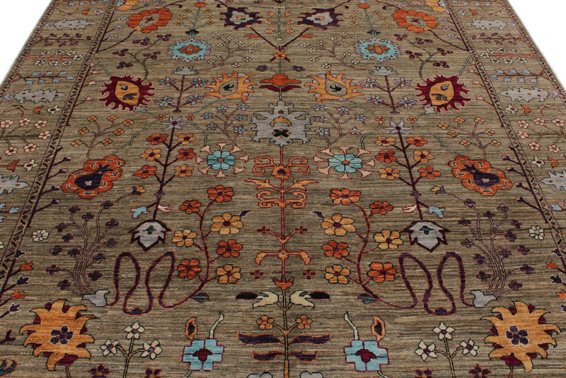 8x9 Brown and Multicolor Anatolian Traditional Rug