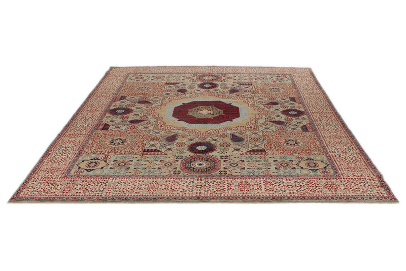 8x10 Green and Ivory Turkish Tribal Rug
