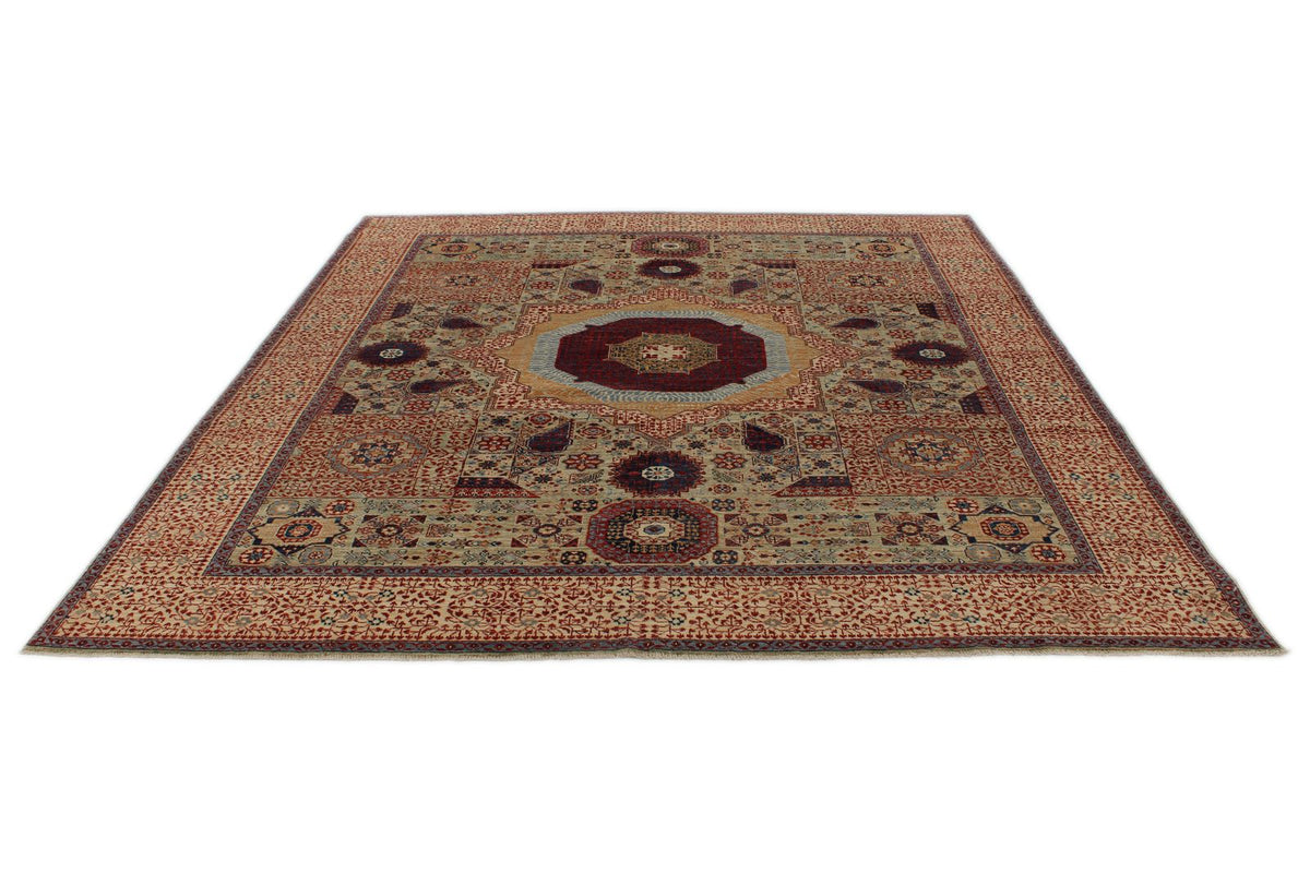 8x10 Green and Ivory Turkish Tribal Rug