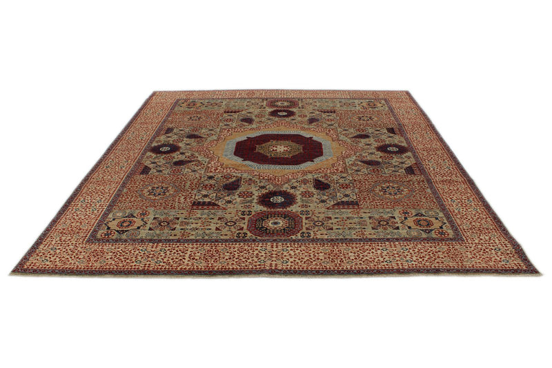 8x10 Green and Ivory Turkish Tribal Rug