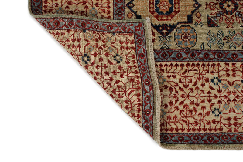 8x10 Green and Ivory Turkish Tribal Rug