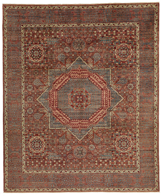 8x10 Blue and Rust Turkish Tribal Rug