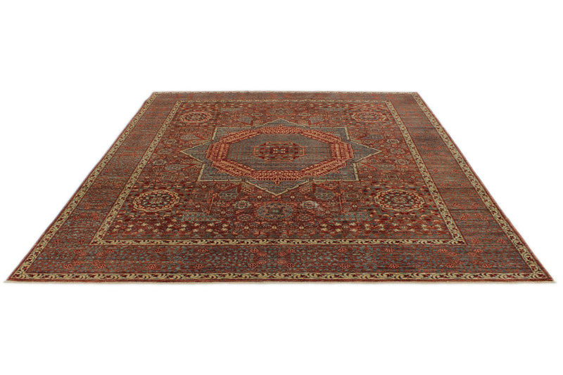 8x10 Blue and Rust Turkish Tribal Rug