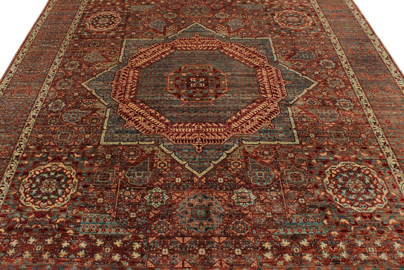 8x10 Blue and Rust Turkish Tribal Rug