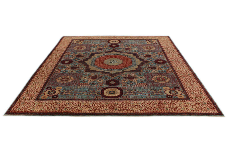 8x10 Blue and Ivory Turkish Tribal Rug
