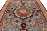8x10 Blue and Ivory Turkish Tribal Rug