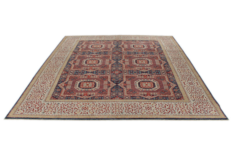 8x10 Navy and Ivory Turkish Tribal Rug
