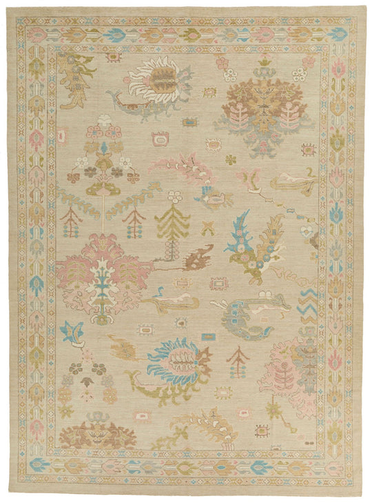 10x14 Brown and Multicolor Turkish Oushak Rug