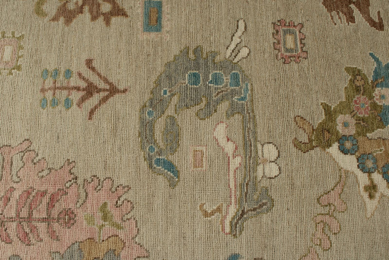 10x14 Brown and Multicolor Turkish Oushak Rug