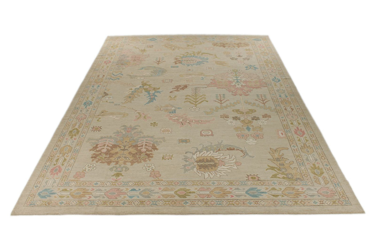 10x14 Brown and Multicolor Turkish Oushak Rug