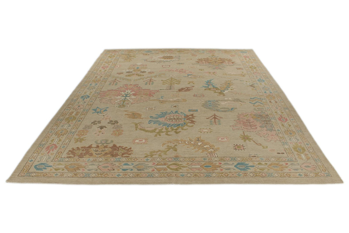 10x14 Brown and Multicolor Turkish Oushak Rug