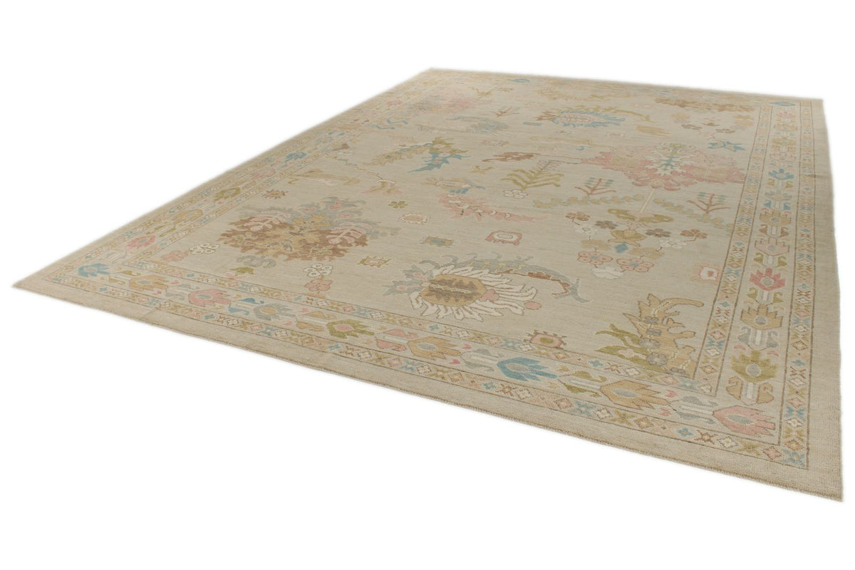 10x14 Brown and Multicolor Turkish Oushak Rug