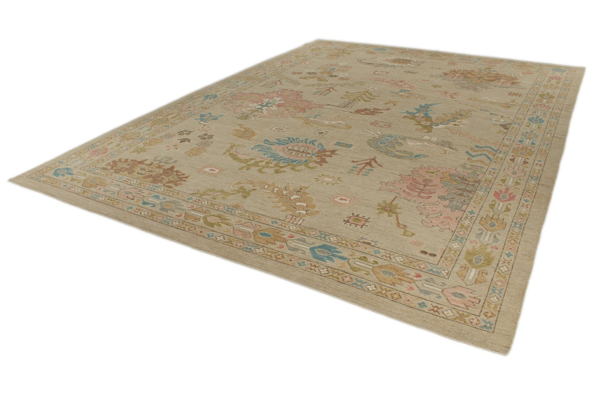 10x14 Brown and Multicolor Turkish Oushak Rug