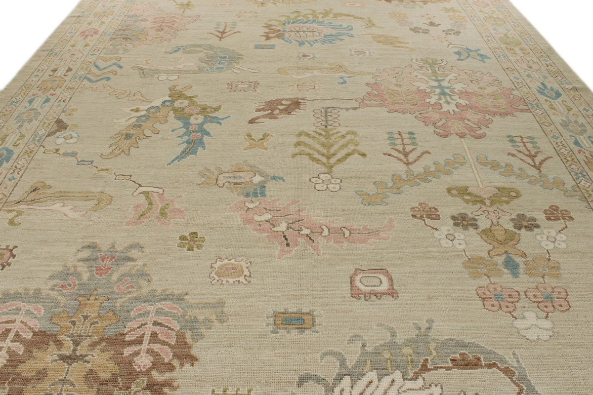 10x14 Brown and Multicolor Turkish Oushak Rug