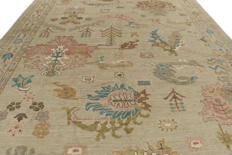 10x14 Brown and Multicolor Turkish Oushak Rug