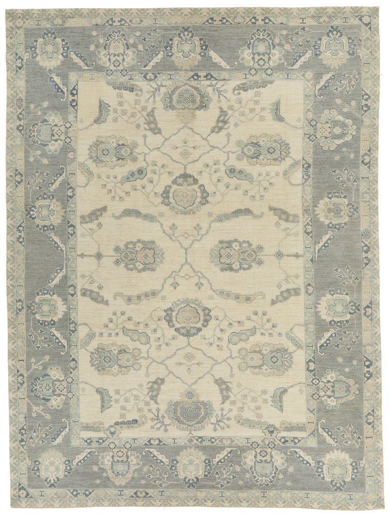 10x14 Ivory and Gray Turkish Oushak Rug