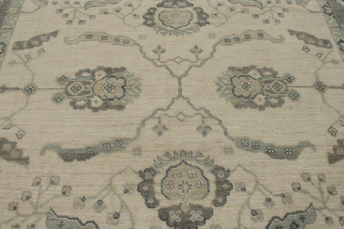 10x14 Ivory and Gray Turkish Oushak Rug