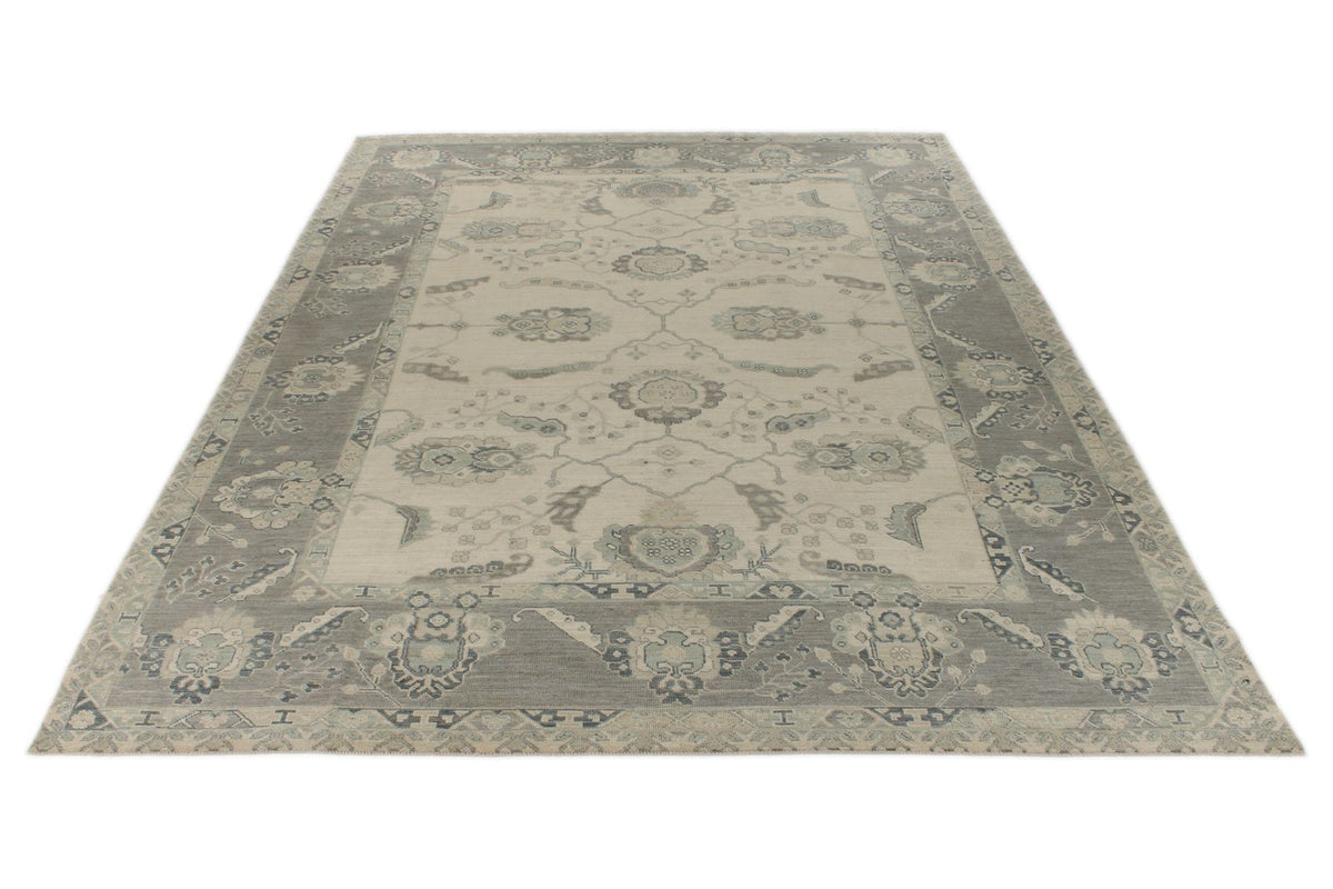 10x14 Ivory and Gray Turkish Oushak Rug