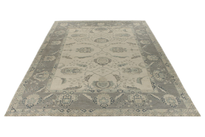 10x14 Ivory and Gray Turkish Oushak Rug