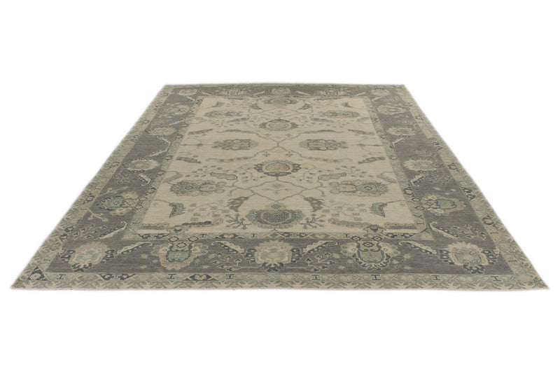 10x14 Ivory and Gray Turkish Oushak Rug