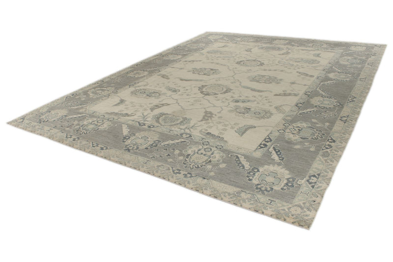 10x14 Ivory and Gray Turkish Oushak Rug