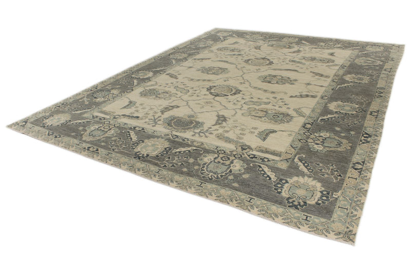 10x14 Ivory and Gray Turkish Oushak Rug