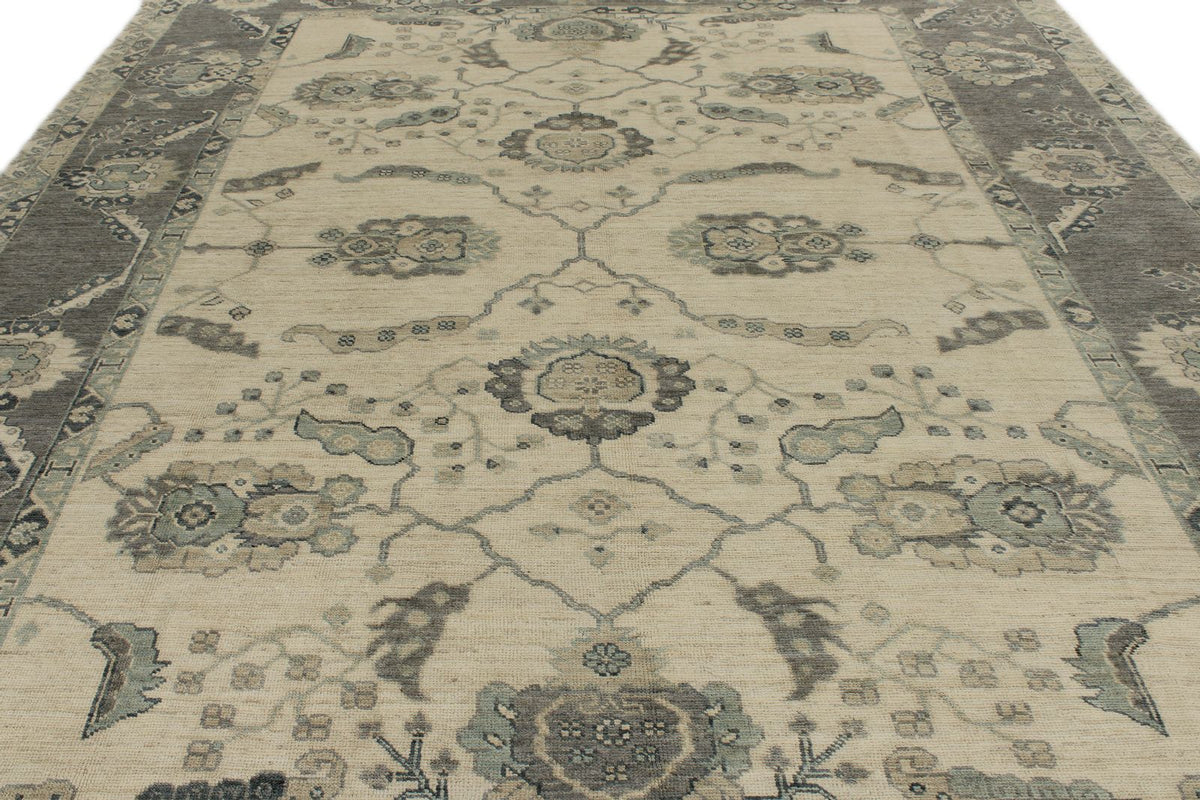 10x14 Ivory and Gray Turkish Oushak Rug