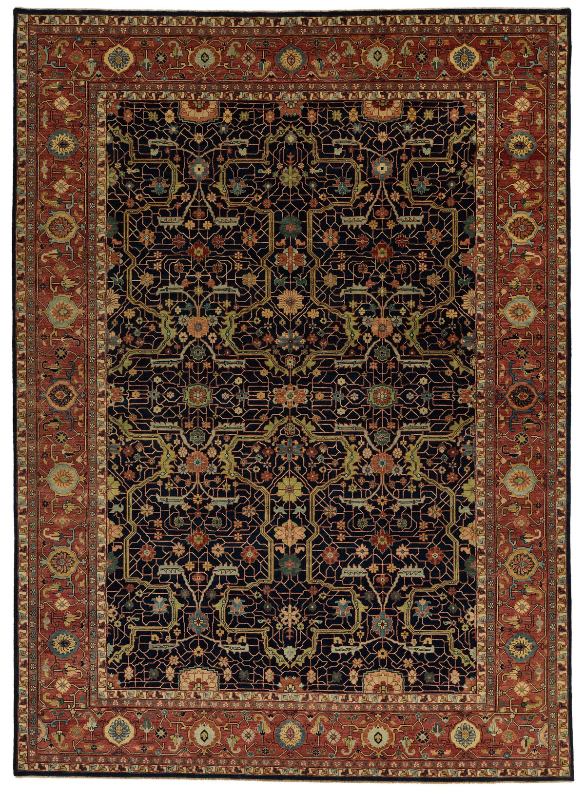 10x14 Charcoal and Rust Turkish Tribal Rug