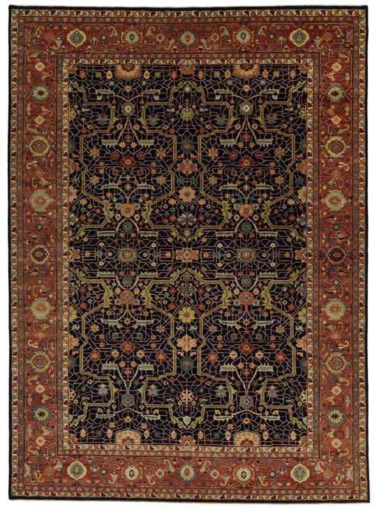 10x14 Charcoal and Rust Turkish Tribal Rug