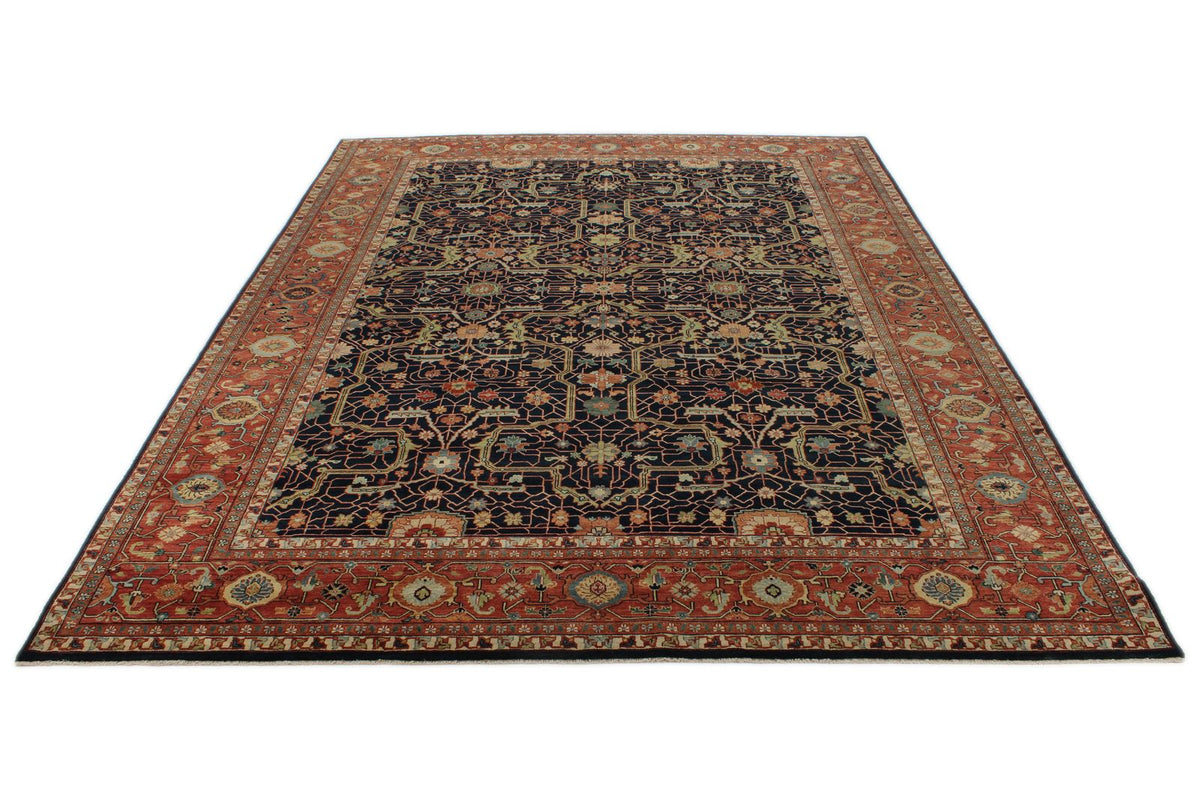 10x14 Charcoal and Rust Turkish Tribal Rug