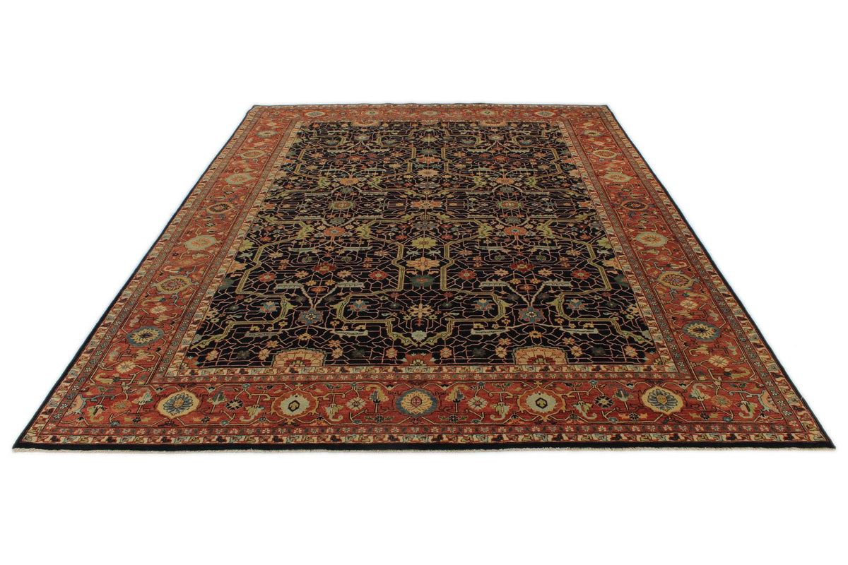 10x14 Charcoal and Rust Turkish Tribal Rug