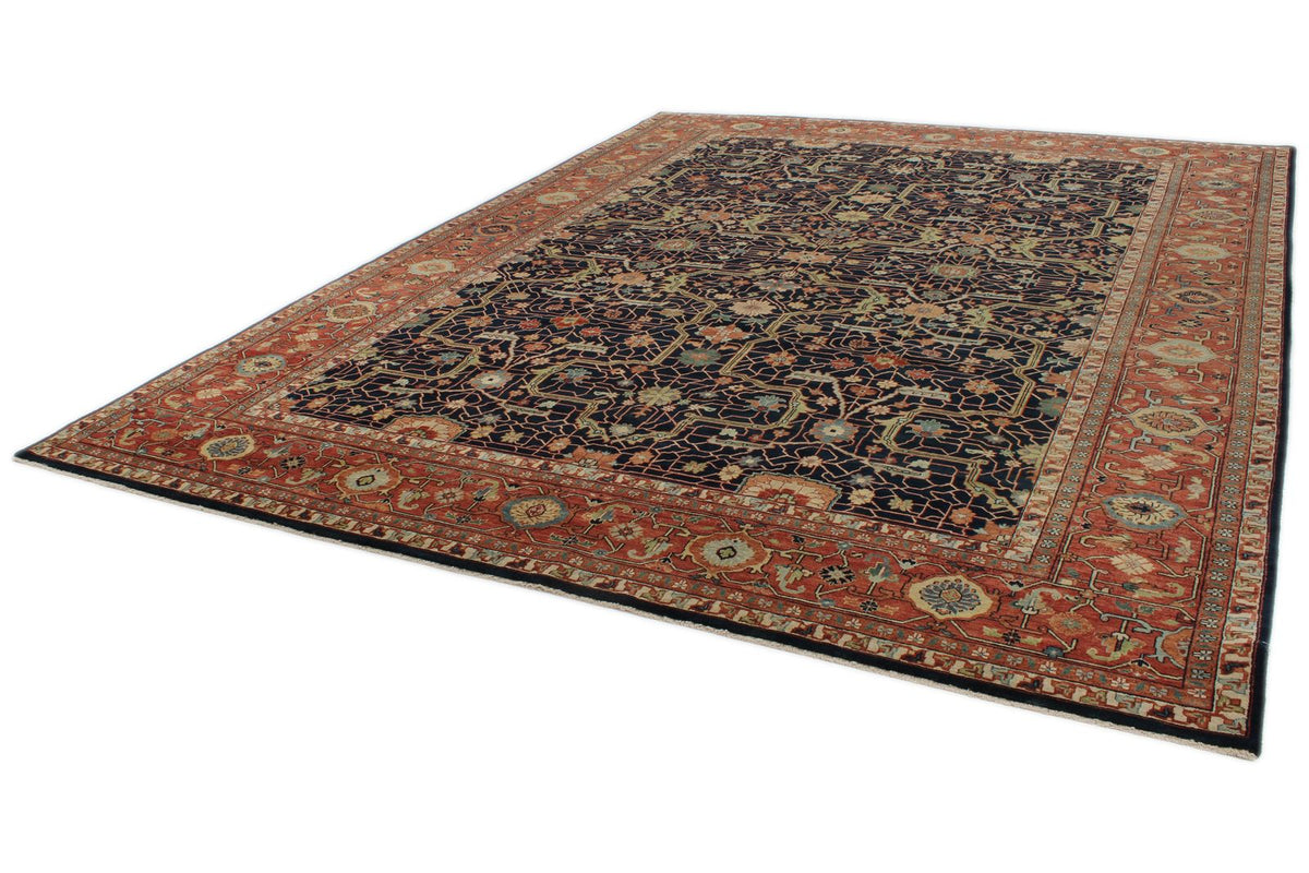 10x14 Charcoal and Rust Turkish Tribal Rug