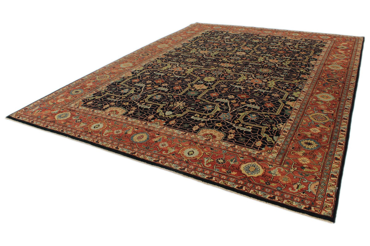 10x14 Charcoal and Rust Turkish Tribal Rug