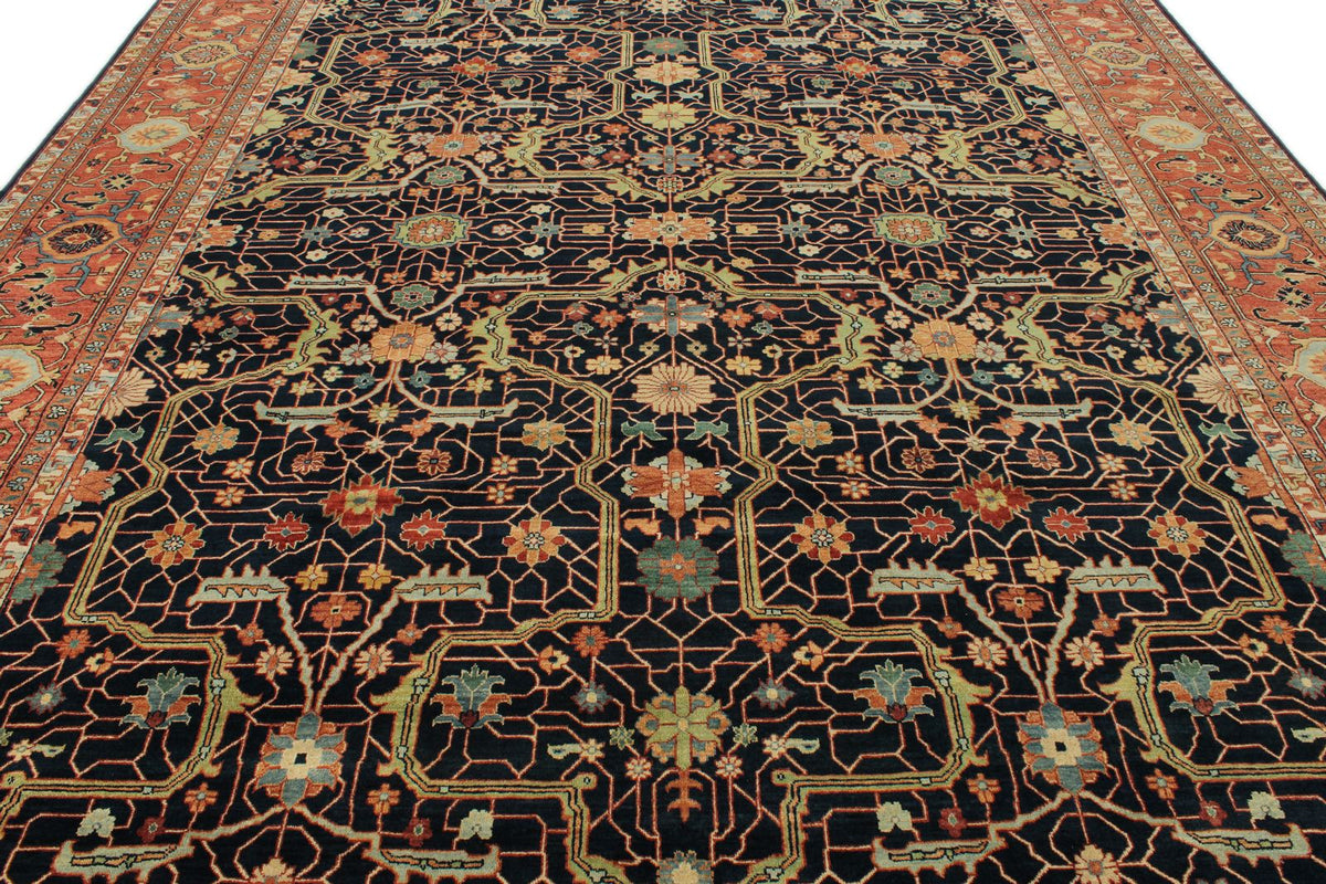 10x14 Charcoal and Rust Turkish Tribal Rug