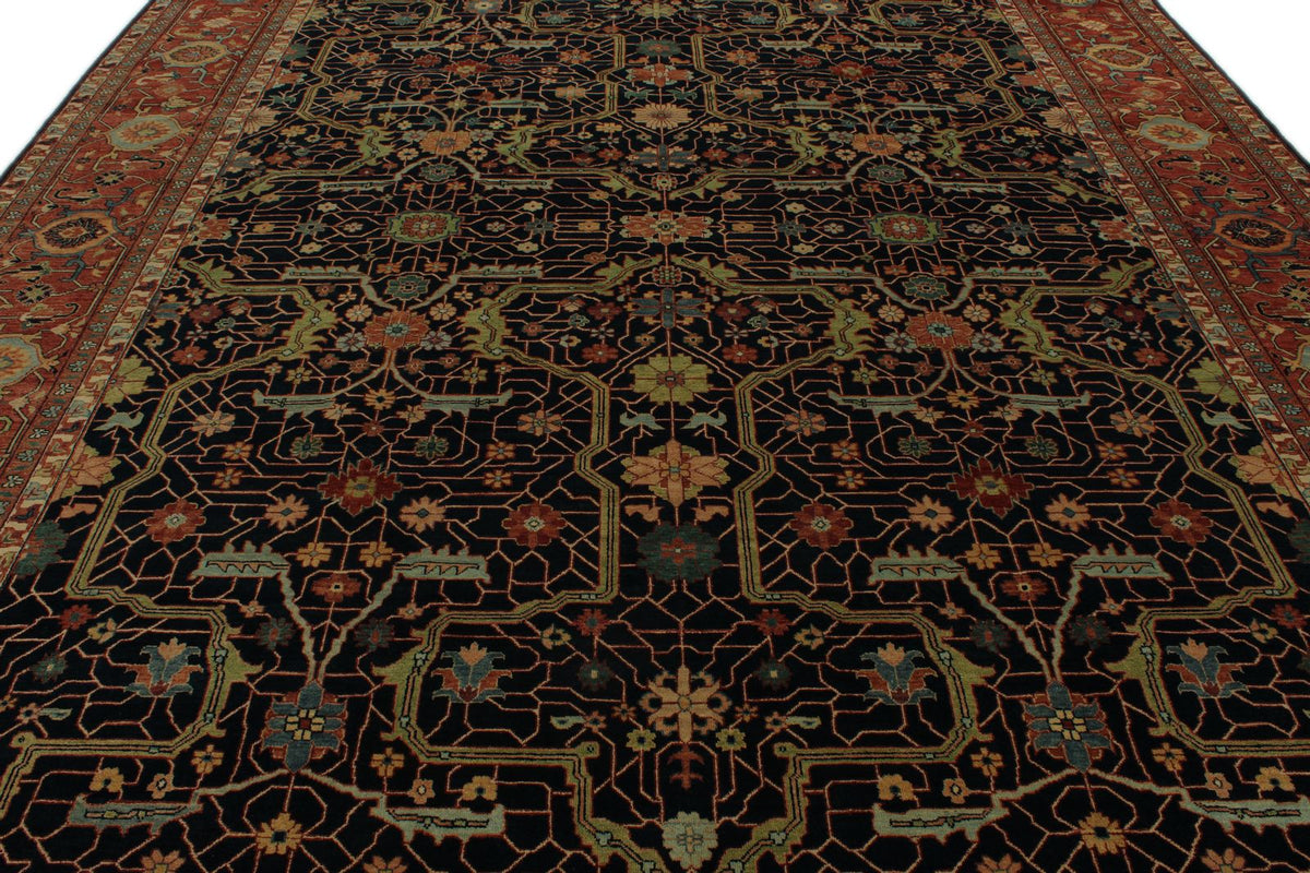 10x14 Charcoal and Rust Turkish Tribal Rug