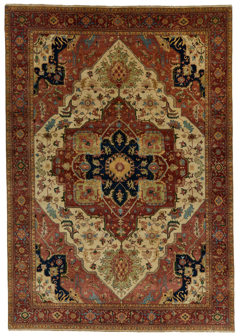 10x14 Ivory and Rust Turkish Tribal Rug