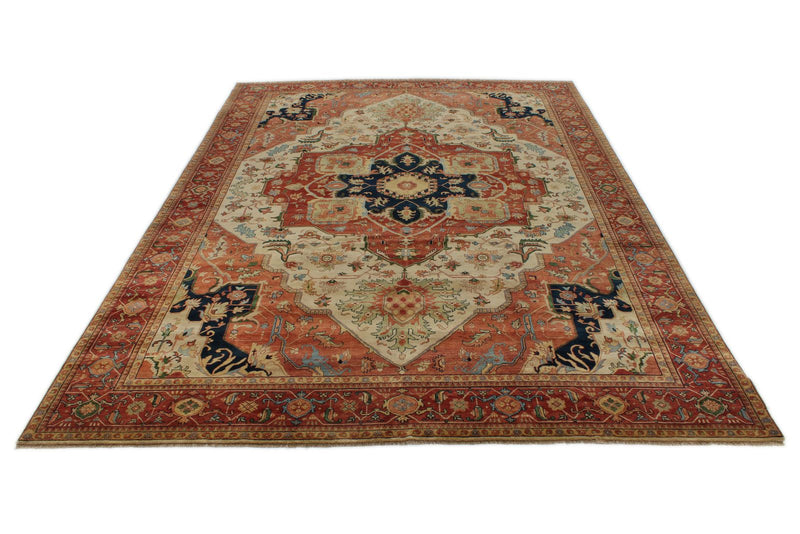 10x14 Ivory and Rust Turkish Tribal Rug
