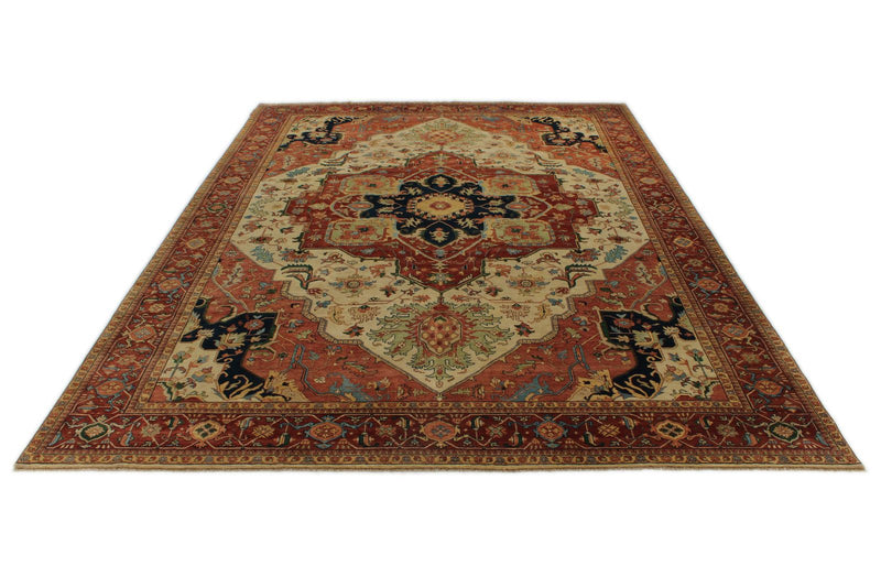 10x14 Ivory and Rust Turkish Tribal Rug