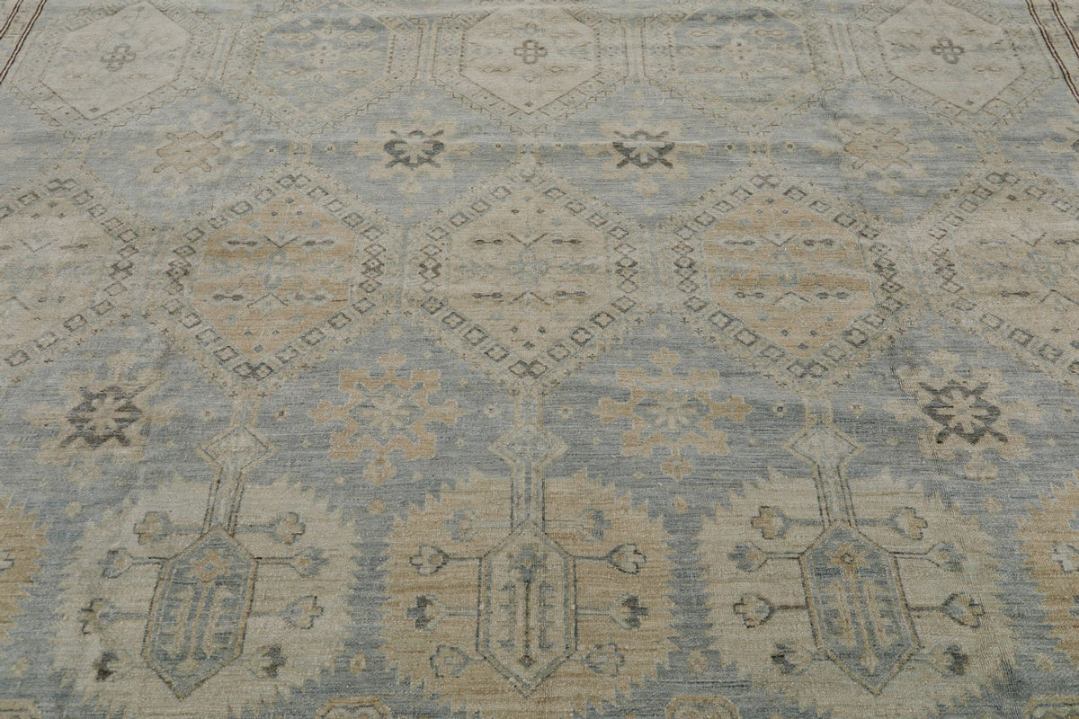 13x20 Light Blue and Multicolor Turkish Tribal Rug