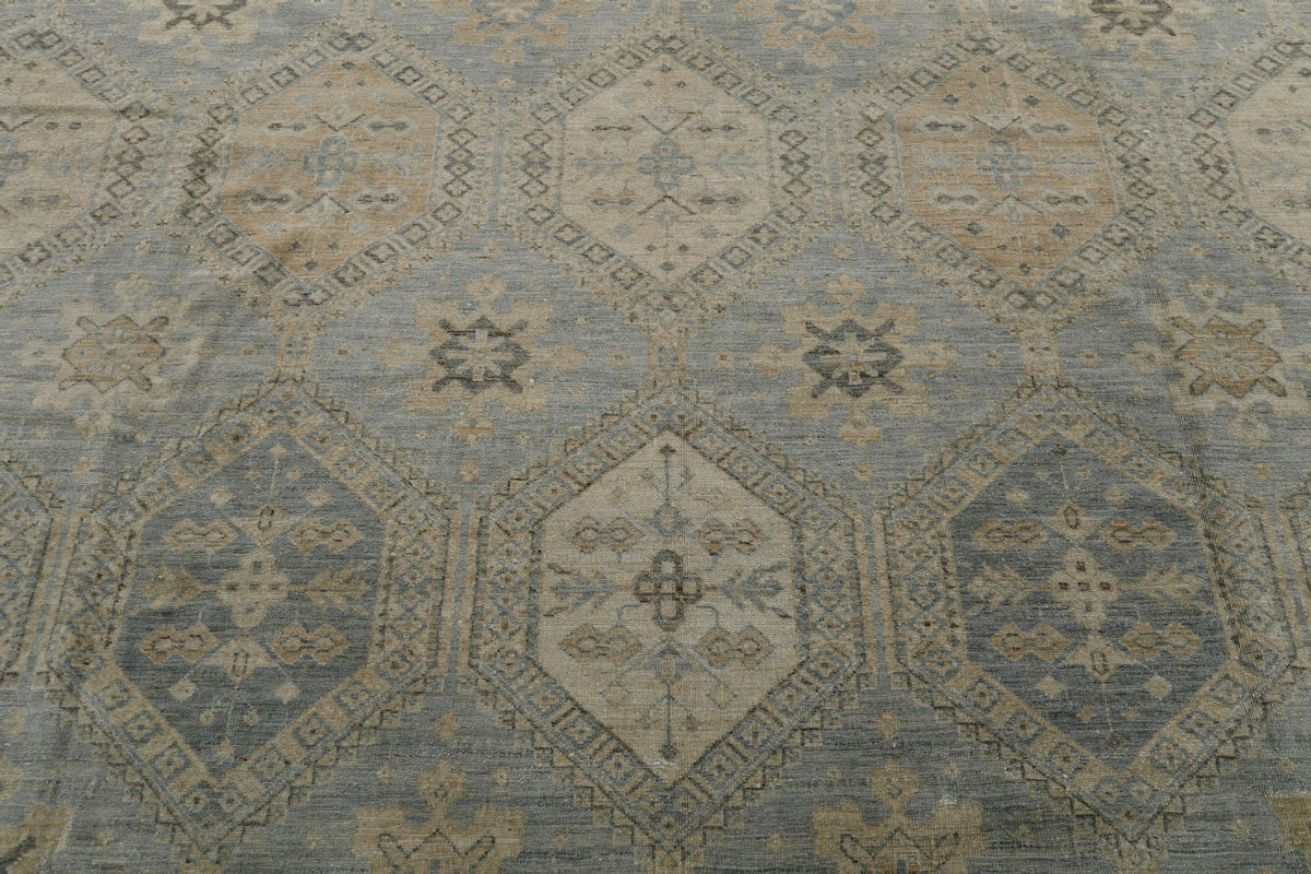 13x20 Light Blue and Multicolor Turkish Tribal Rug