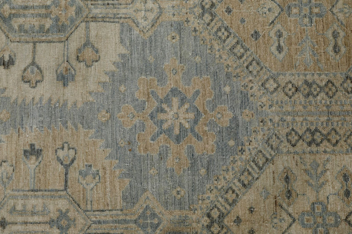 13x20 Light Blue and Multicolor Turkish Tribal Rug