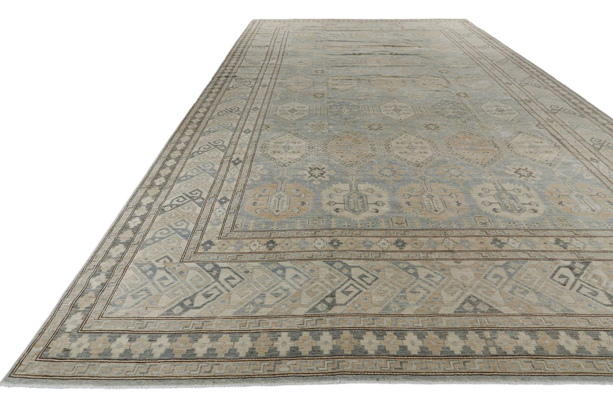 13x20 Light Blue and Multicolor Turkish Tribal Rug