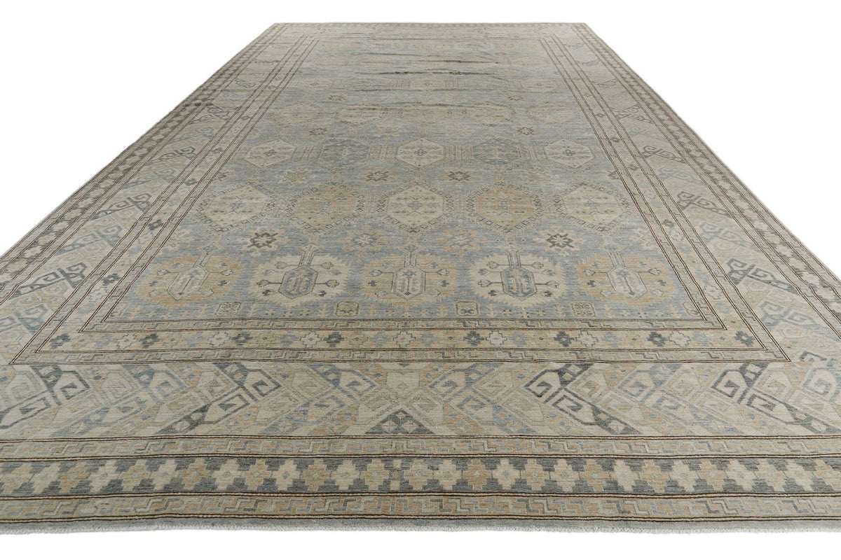 13x20 Light Blue and Multicolor Turkish Tribal Rug
